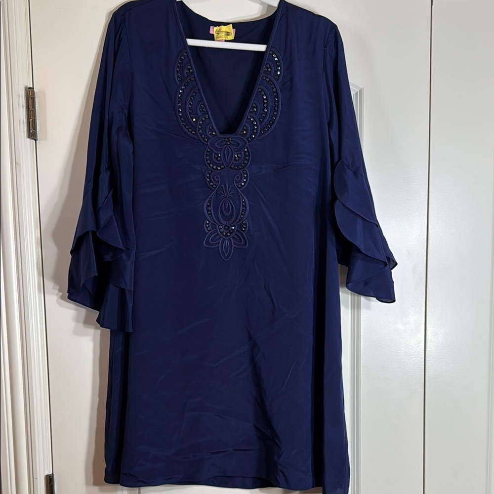 Navy Blue Women's Top with Embroidered Detail